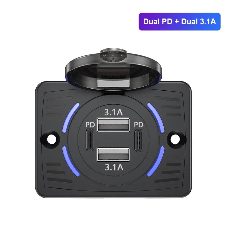 12V-24V Dual USB QC3.0 PD 3.1A/2.1A Car Charger Socket Quick Charge with Sliding Cap Outlet Panel Adapter for Truck Camper RV