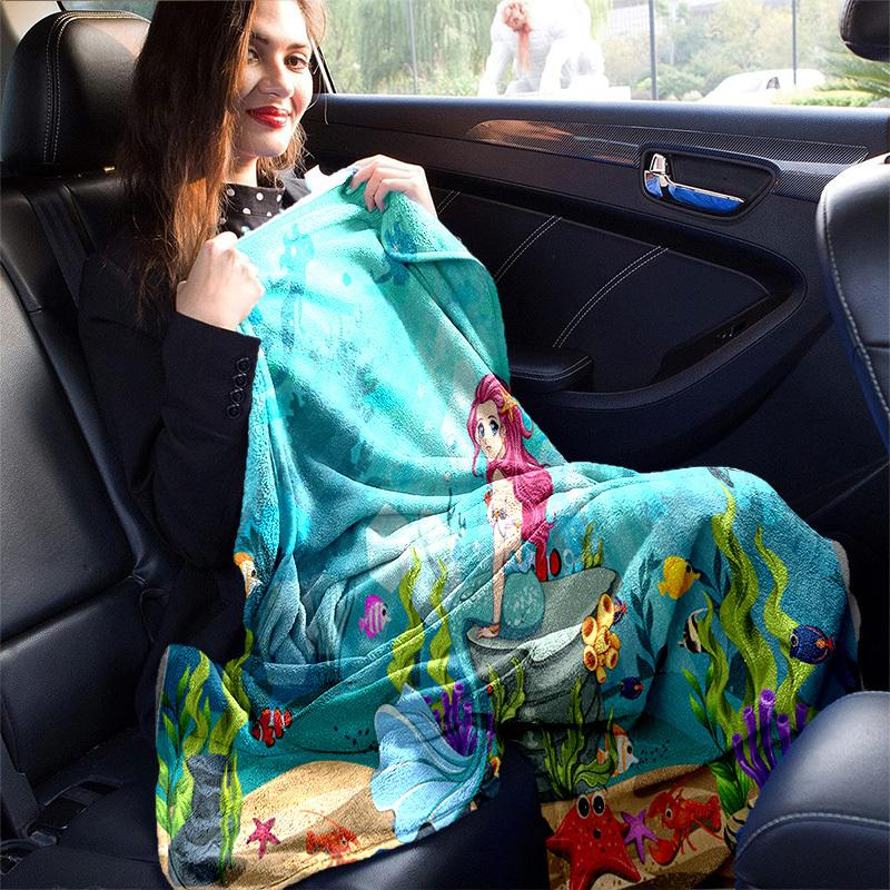 The Little Mermaid Cartoon Blanket, Short Plush Cute Warm Blanket, Living Room Home Decoration Sofa Four Seasons Travel