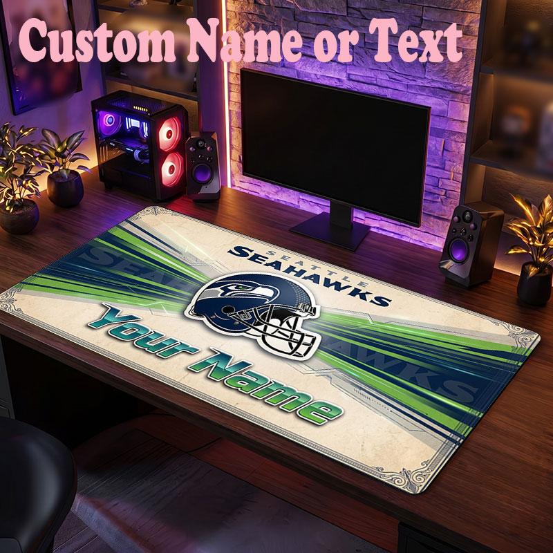 Seattle Seahawks Customized Name Text Mouse Pad, Large Desk Mouse Mat Personalized Home Office Present