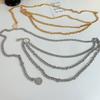 Sparkling Multilayered Metal Waist Chain Rhinestone Decor Golden Silvery Metal Chain Punk Dress Girdle For Women