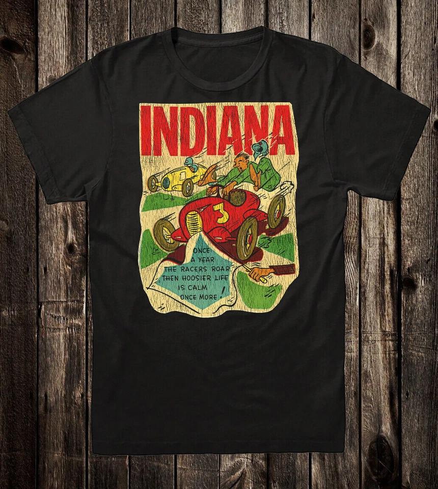 Retro Travel Tee T Shirt Indiana Drag Racing Indy 500 Racers Road Hoosier XL