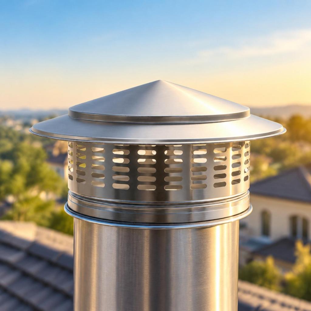 Stainless Steel Ventilation Cap with Conical Rain Hood Brushed Finish Parasol