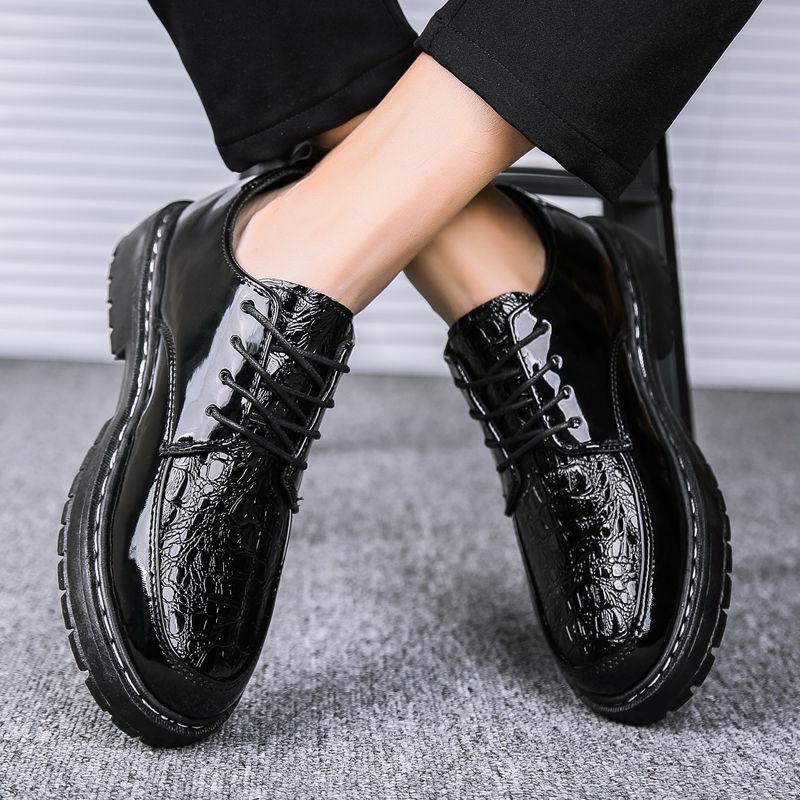 Animal Print Round Toe Business Black Moccasin Man Casual Shoe Soft Thick Sole Dress Shoes Leather Men Platform Formal Brogue Pu
