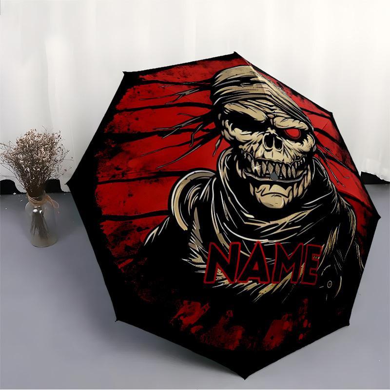 1PC Skull Mask Custom Name Automatic Open/Close, 8-Rib Durable Frame Compact Travel Umbrella for Men & Women D1222095