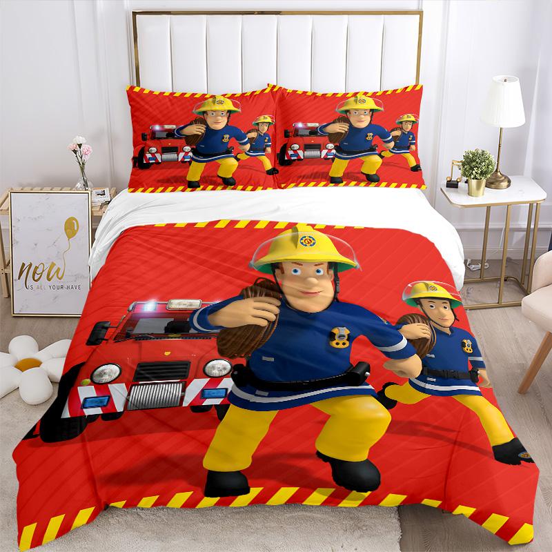 Fireman Sam'S Adventure Print 3Pcs Bedding Setduvet Cover With 2 Bedropillowcase Home Birthday Gift