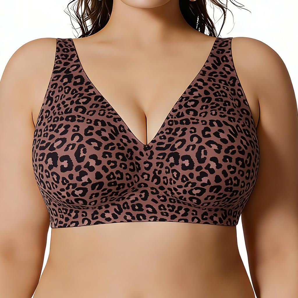 Large Size TK Explosion Full Coverage Leopard Print Seamless Gathering Soft Support Bra Underwear