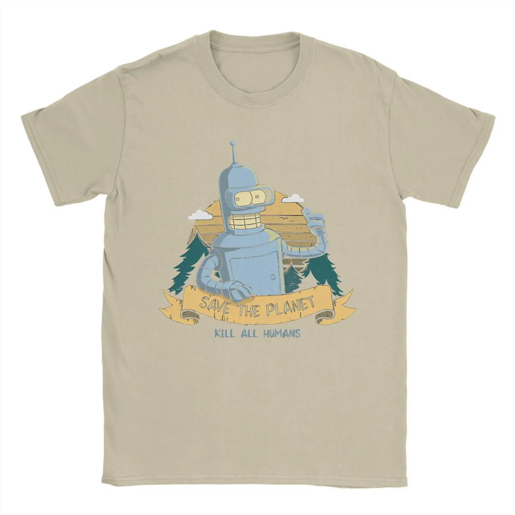 Bendered Save The Planet Kill All Humans Men's T Shirt Cartoon Crazy Tee Short Sleeve Crew Neck T-Shirts Cotton Merch