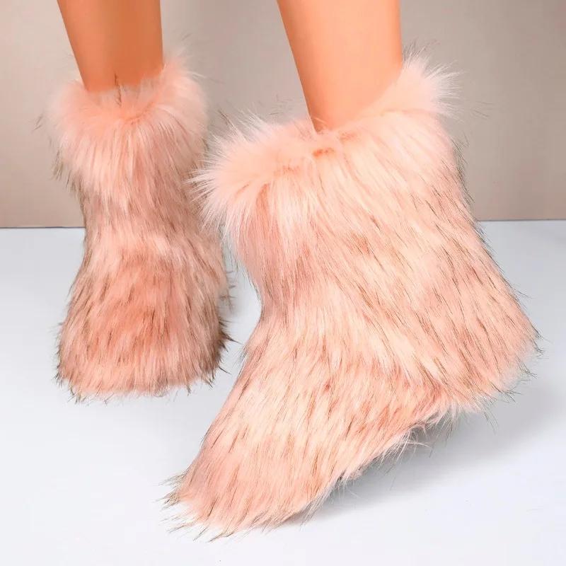 Luxury Women's Snow Boots Colors Long Faux Fur New Fashion Street Platform Shoes Zapatos Mujer Winter New Size 36-43