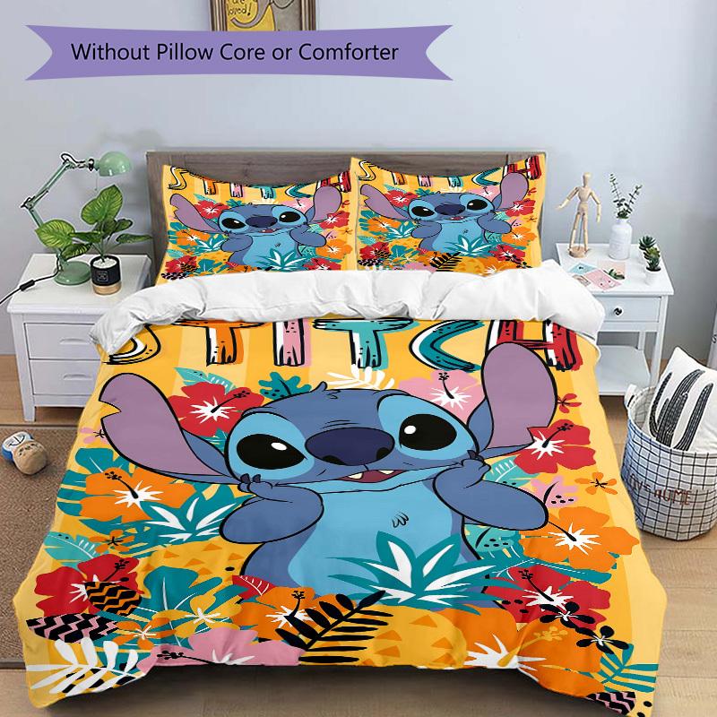 3pcs Stitch, Hawaiian Printed Bedding Set, Breathable And Soft, Machine Washable, Christmas Gift, Suitable for Bedroom Decoration, 067