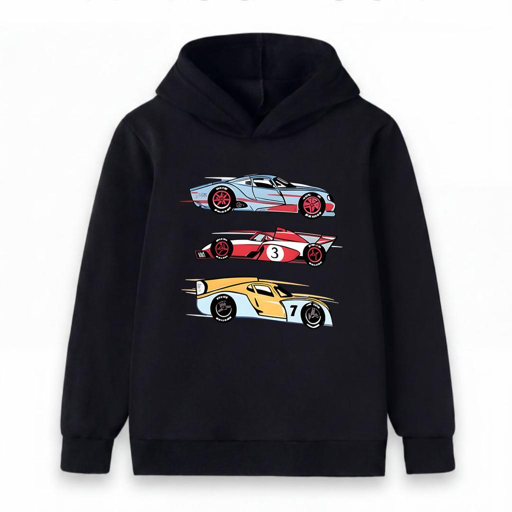 Kids Boys Girls Pullover Hoodie, Cool Retro Racing Cars Print Casual Sweatshirt, Soft Long Sleeve Top for Children Casual Daily Wear Street Sports Out