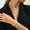 Salircon Elegant Imitation Pearl Rhinestone Necklace Bracelet Set Women Exquisite Clavicle Chain Choker Wedding Banquet Jewelry
