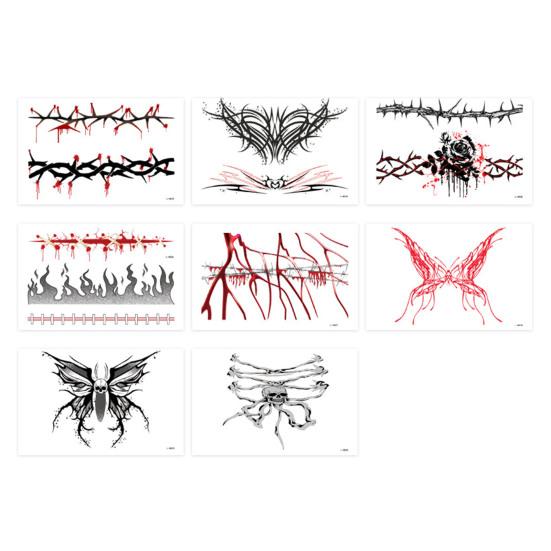 

8 шт. наклейки на шею для Хэллоуина, реалистичные татуировки со шрамом и черепом для вечеринки на Хэллоуин, жуткая наклейка для усиления праздничного духа, аксессуары Sets