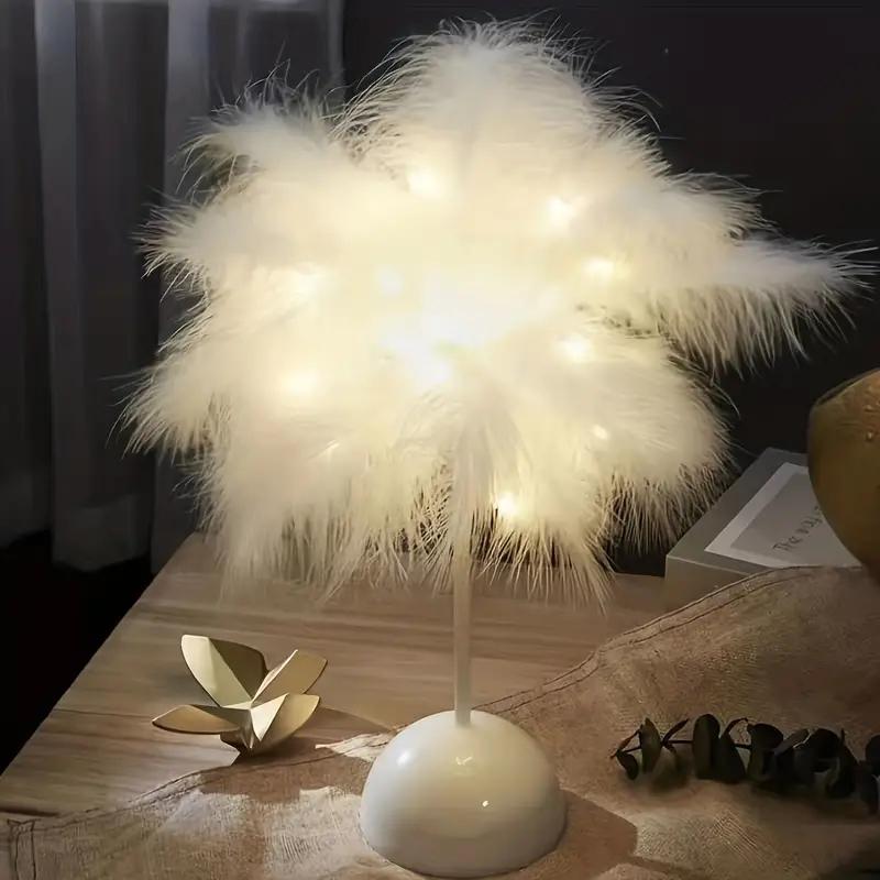 Battery Power Led Night Light For Bedroom Wedding Decoration Feather Table Lamp With Smart Room Night Light