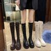 Female 2026 New Autumn and Winter High Cut Thick Soled Black Lace Up Boots That Don't Cross The Knee Trend