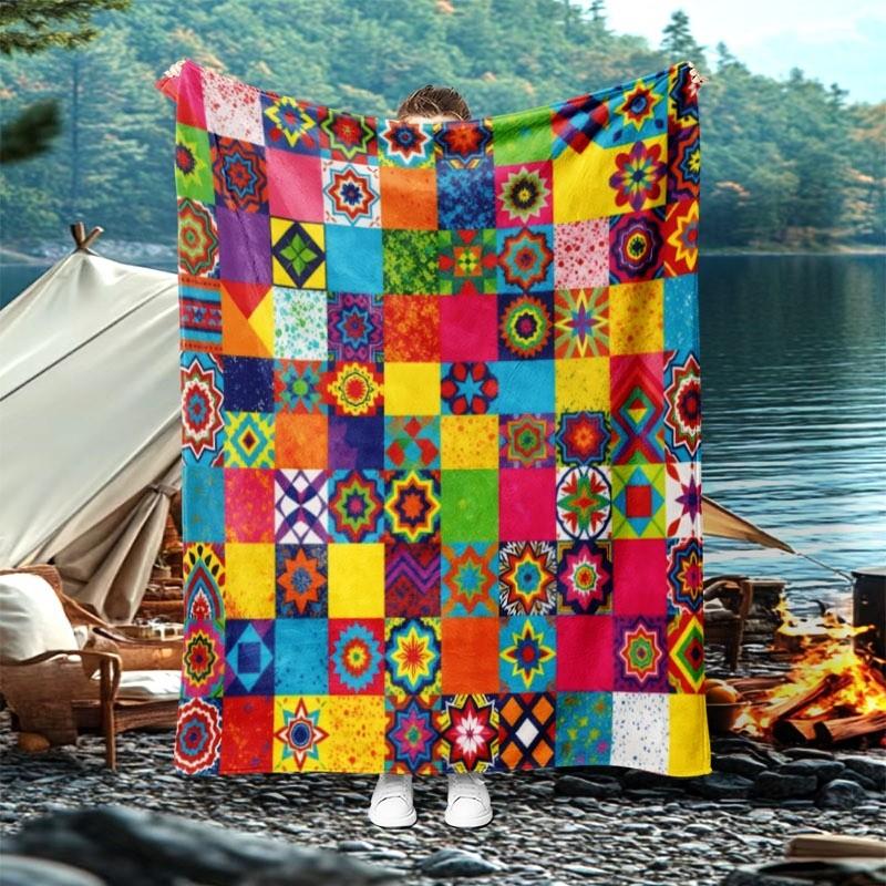 Colorful Patchwork Star Geometric Throw Blanket,Soft Couch,Reading Nook Layer,Birthday Anniversary Home Casual Daily Keepsake