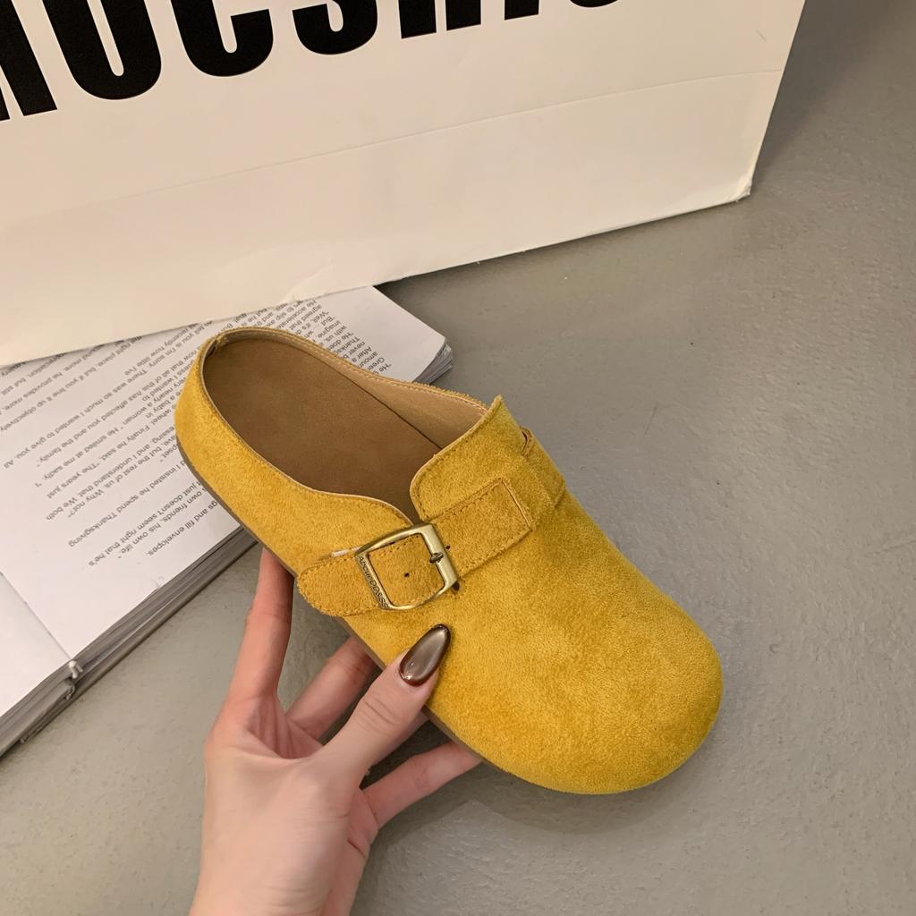 Fashion 2025 Spring and Autumn New Women's Korean Style Half Drag Shoes with Thick Sole and Medium Heel Casual Outerwear Mule Shoes