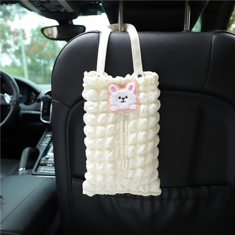New Car Tissue Box Temperament Puff Grid Car Seat Hanging Paper Drawer Cartoon Bear Car Tissue Drawer