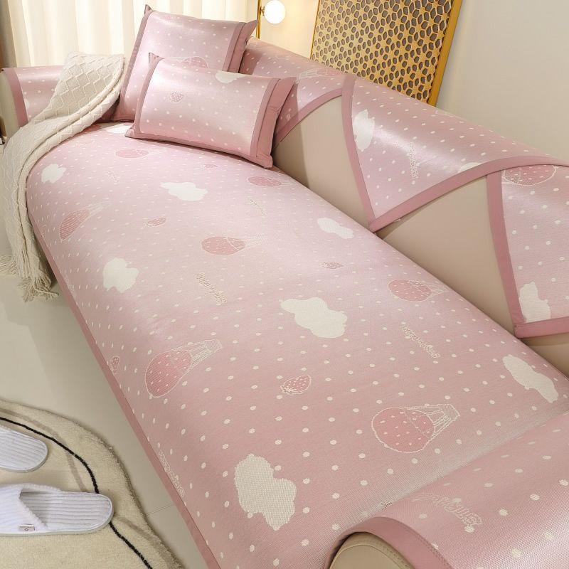 

INS Style Pink Summer Ice Silk Sofa Cushion Summer Mat Cushion Non Slip Summer Cool Pad Fabric Sofa Mat Pink 70*50cm