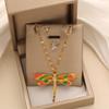 Colorful Dragonfly Pendant Necklace in 18K Gold-Plated Stainless Steel Clavicle Chain