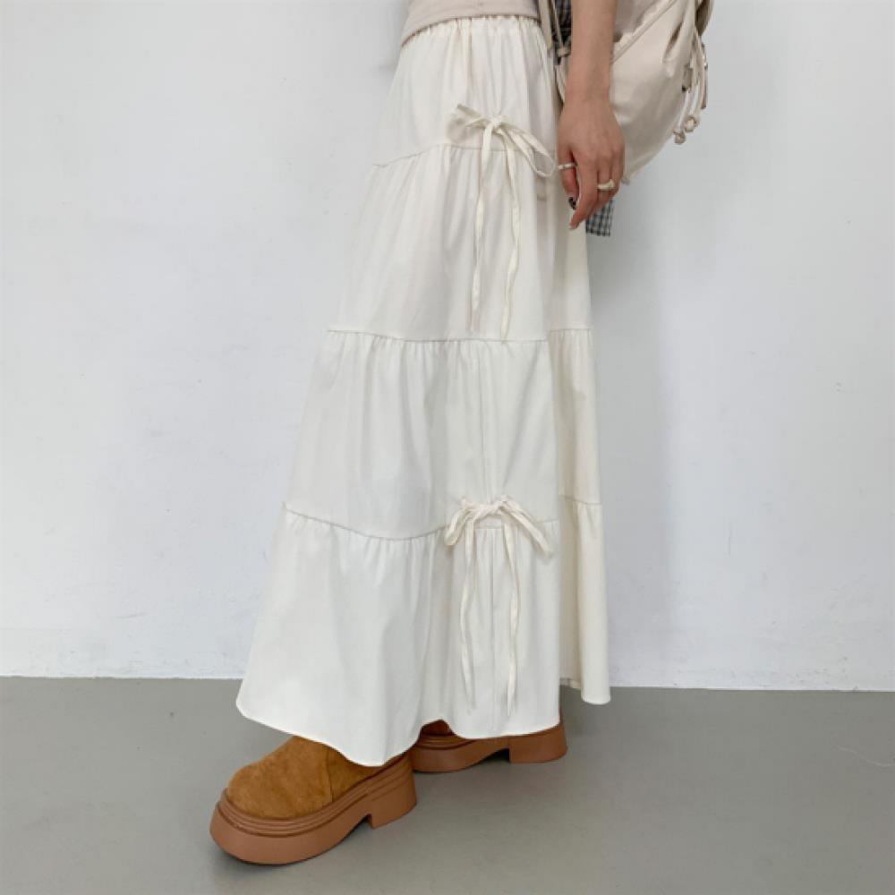 New Arrivals Open Run Women Ribbon Strap Banding Long Skirt