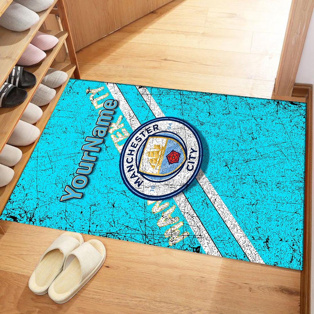Manchester City Personalized Name Carpet Suitable for Decorate room Playrooms Kitchen Study room Anti-slip Rug Decorate Offices