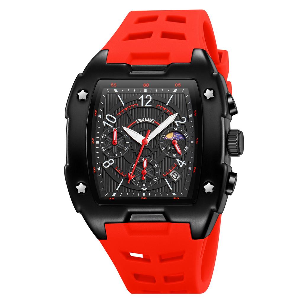 Quartz Men Watch Tonneau Stainless Steel Shell Sport Wristwatch Fashion Black Silicone Type Mille Relojes