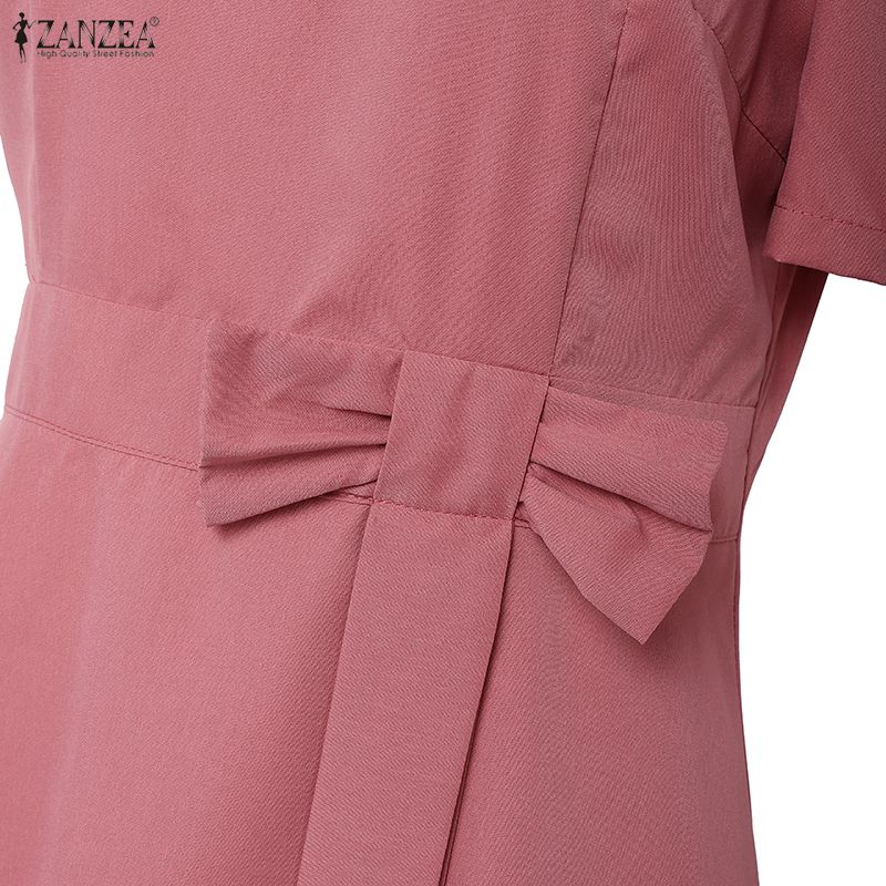ZANZEA Women Casual Round Neck Summer Short Sleeve Dress