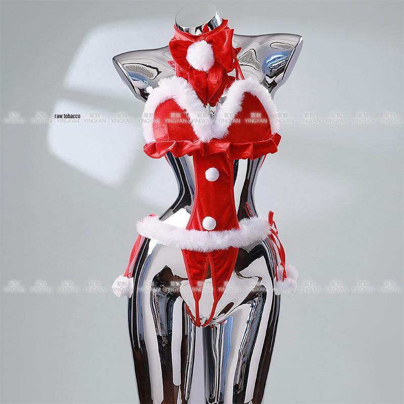 Seductive Red Christmas Lingerie Set - Sheer, Tight-Fit, Teasing Role Play Costume 0936