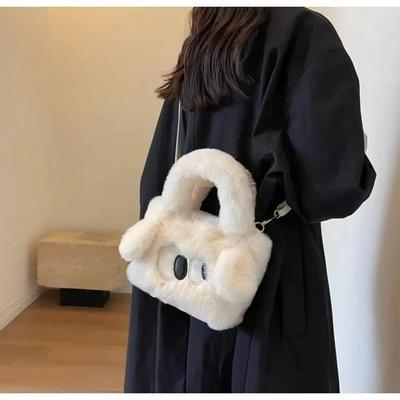 Autumn&Winter Soft Plush Top-Handle Bag Eyed Dog Shoulder Crossbody Bag Women Girls Cartoon Big Kawaii Furry Tote Handbag