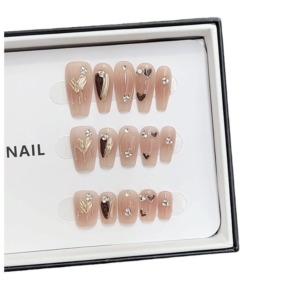 Pure Handmade Phototherapy Nail Art Love Maillard Wear Nail Finished Product Using Nail Art Patch
