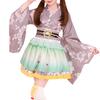 HONGFU Courtesan Long Kimono Dress Chiffon Cherry Blossom Japanese Style Yukata Costume Cosplay Costume with Obi Powder Women's (Gray)