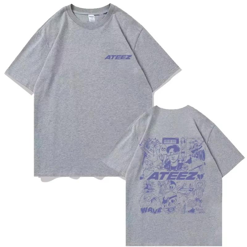 Jesienny Koreański Trend Mody Ateez Kpop Koszulka z Nadrukiem Graficznym Męska Y2k T-shirty Prezent dla Fanów Koncertowych Męska Damska Codzienna Koszulka