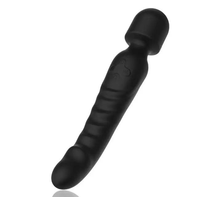 Wiederaufladbarer Vibrator mit zwei Köpfen, Multi-Frequenz, Heizfunktion und Silikonhülle