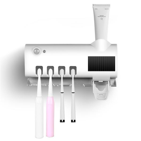 Stérilisateur de brosse à dents 3 en 1 à lumière UV, distributeur automatique de dentifrice, support de brosse à dents intelligent, organisateur de dentifrice, ensemble de salle de bain solaire