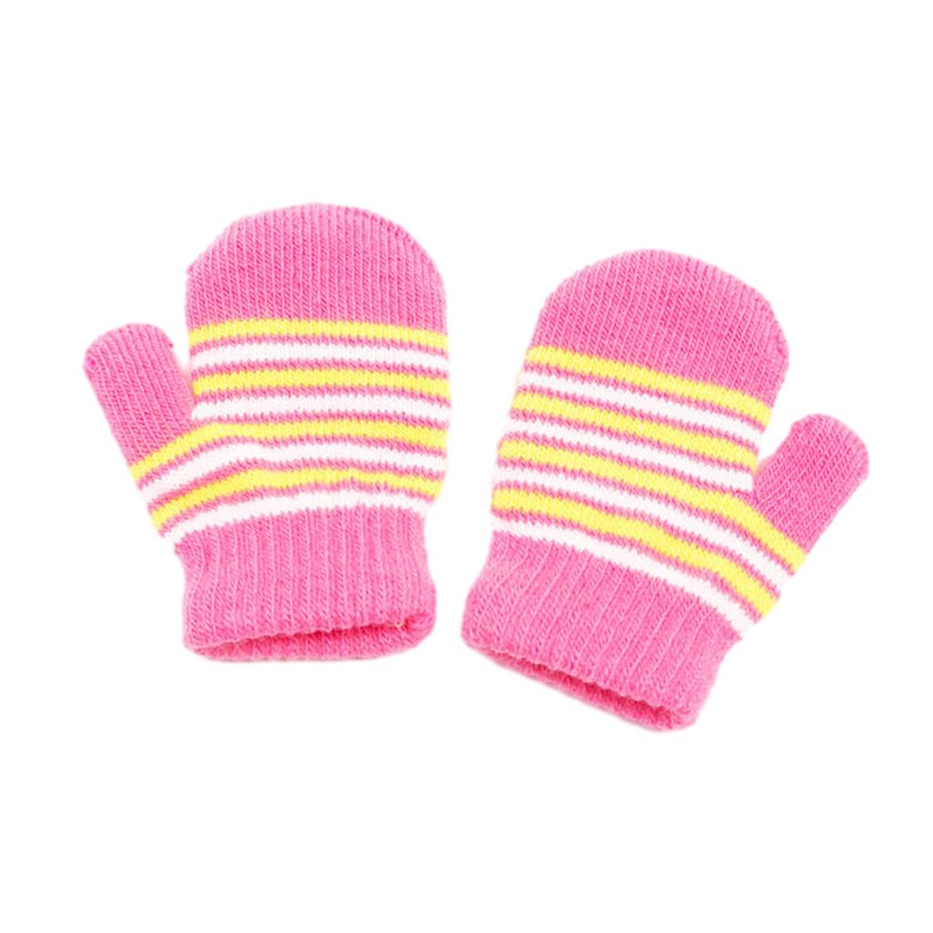 Knitted Striped Pattern Gloves Winter Full Finger Mittens Stretchy Warm Walking Running Gloves for Kids Unisex 1-2 Years