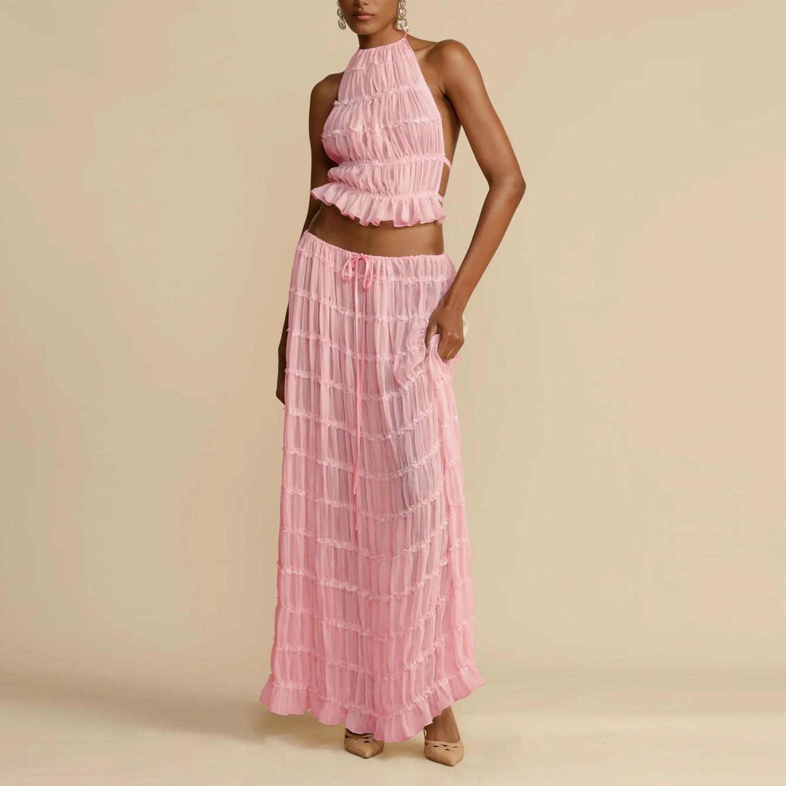 

Женский модный однотонный свободный костюм с воротником-халатером для отпуска XL розовый