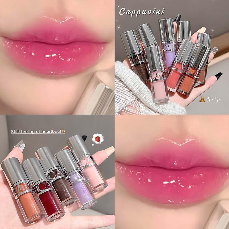 CAPPUVINI Clear Plumping Lip Oil: Moisturizing Glass Lips, Hydrating Mirror Finish Lipstick for Students