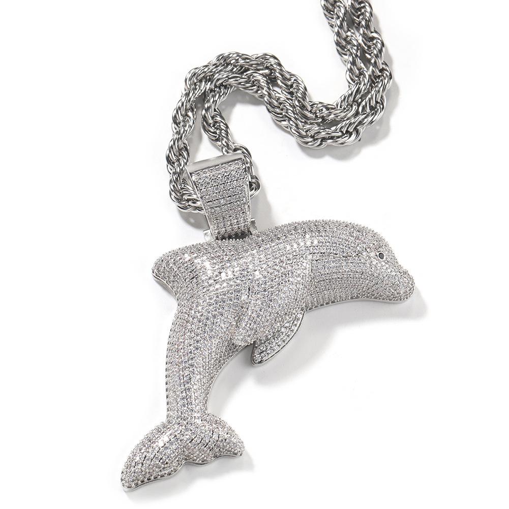Personalized and creative large dolphin pendant necklace ins hip hop cartoon 5A zircon men and women trendy cool necklace