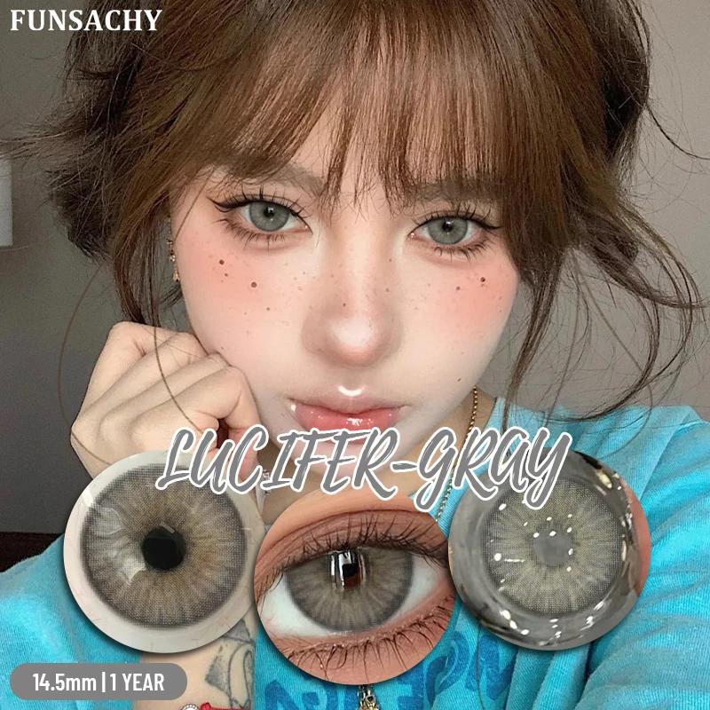 FUNSACHY Color Contacts 1Pair Natural Brown Korean Big Eye Contact Lenses for Eyes Beauty Gray Pupils Colored Soft Lens Yearly