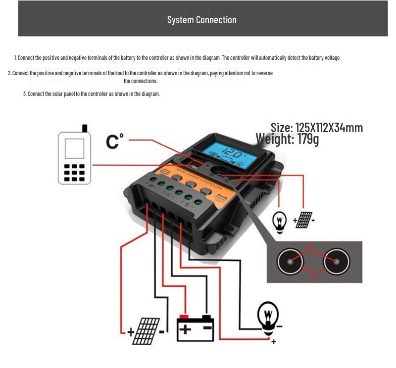Afișaj dublu curent DC Controler solar 12V/24V LCD PWM Controler de putere fotovoltaică