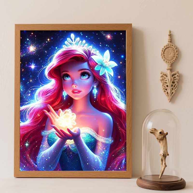 Disney Diamond Painting Princess Ariel 5D Handmade DIY Gift Diamond Painting Set Art Home DecorSparkling Princess Ariel in a starry sky. Round 20x30cm