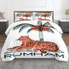 Artistic Tropical Leopard Palm Tree Art Green Bedding Set, King Size Duvet Cover with Pillowcases, Plush Bedding Set with Pillow Shams