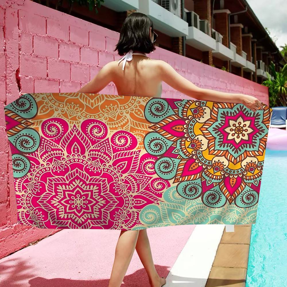 Colorful Mandala Pattern Bath Towel Microfiber Soft Water Absorbing Breathable For Girl Kids Decorative Cartoon Beach Towel