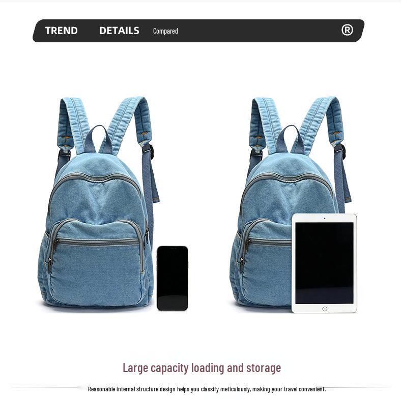 2026 Korean Artistic Denim Harajuku Backpack: Lightweight Casual Bag for Students and Shopping