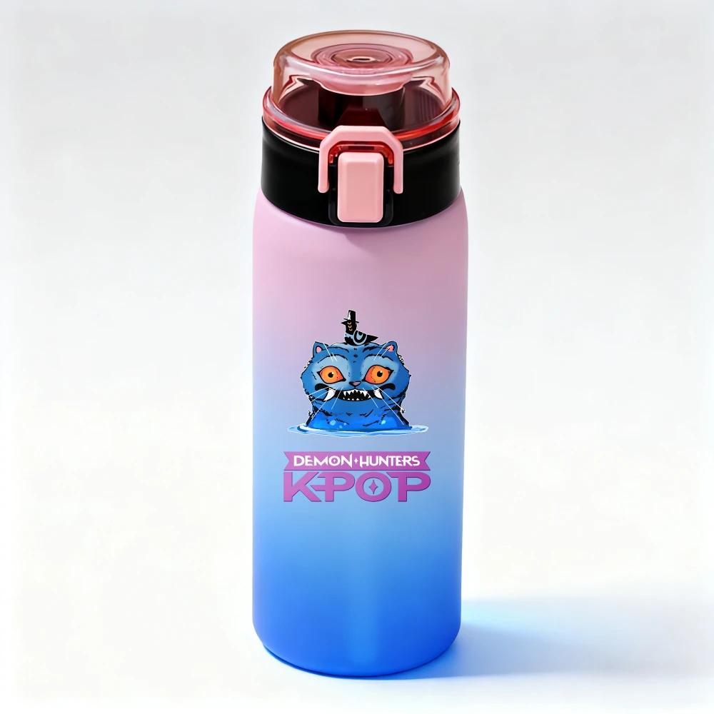 KPop Demon Hunters Gradient Water Bottles High-capacity Drinking Straw Cup Portable Girl Outdoor Office School 500ml Kid Friendly Entertaining Fun