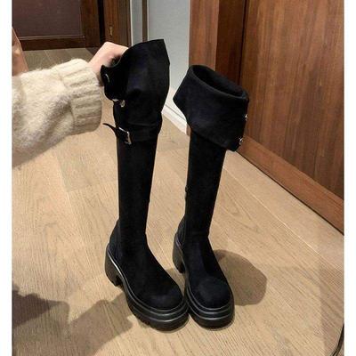 Two Knee Boots for Children Small Long Boots Autumn and Winter Thick-soled Maillard Boots Women's Inner Height-increasing Knight Boots Large