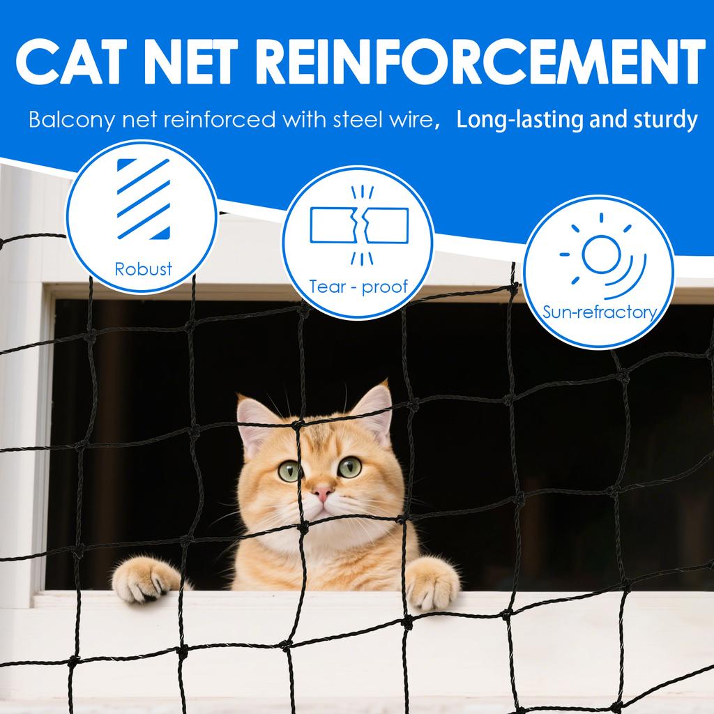 Cat Netting Balcony 3x4M Steel Wire Reinforced Cat Safety Net Weather Resistant Cat Anti Fall Netting Garden Net Anti Bird Net