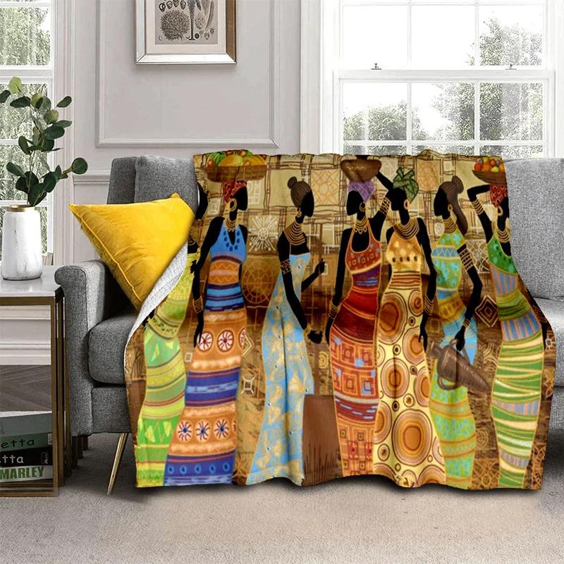 Cartoon Africa Ethiopian Painting Art Soft Flannel Blanket for Bed Bedroom Sofa Picnic,Throw Blanket for Outdoors Leisure