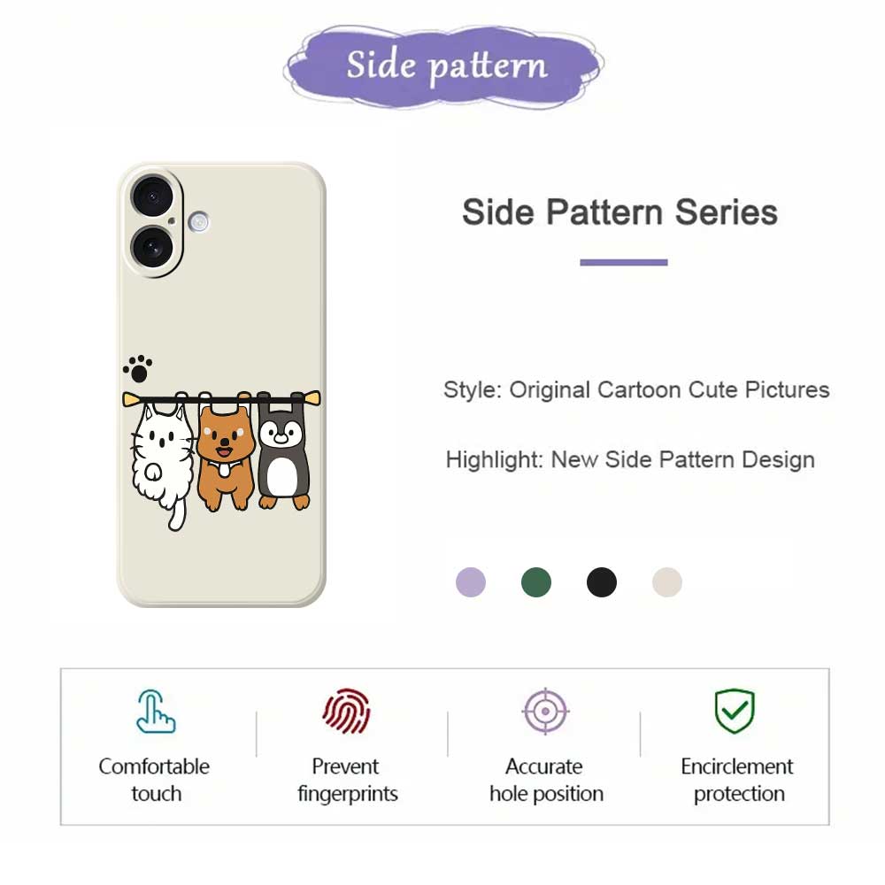 For iPhone 17 Case Three Animal Dolls Pattern Printing Straight Edge TPU Phone Back Cover
