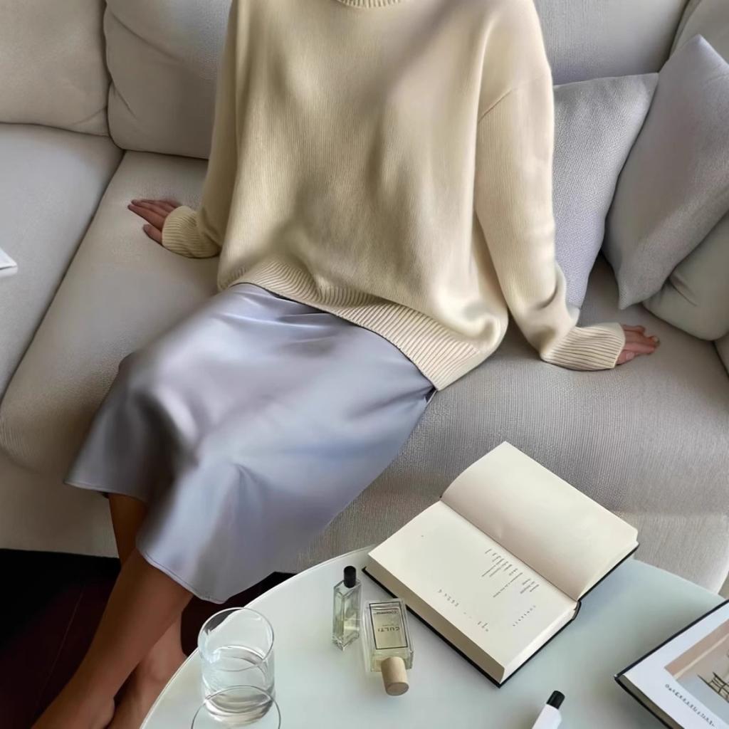 Einfarbiger Rundhals-Pullover für Damen | Weiches Strickoberteil | Lässige lockere Passform